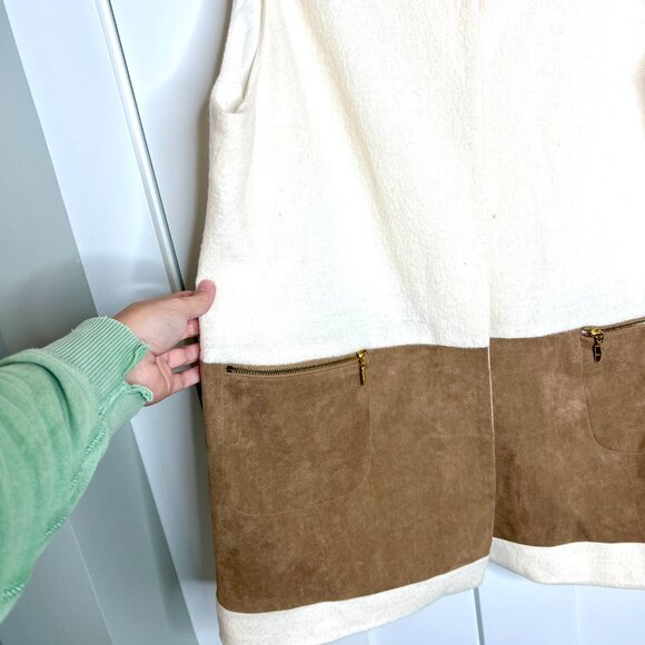 Chico's Women's Cream Textured Wool Long Vest With Snaps Faux Suede Panel XL - Picture 6 of 8